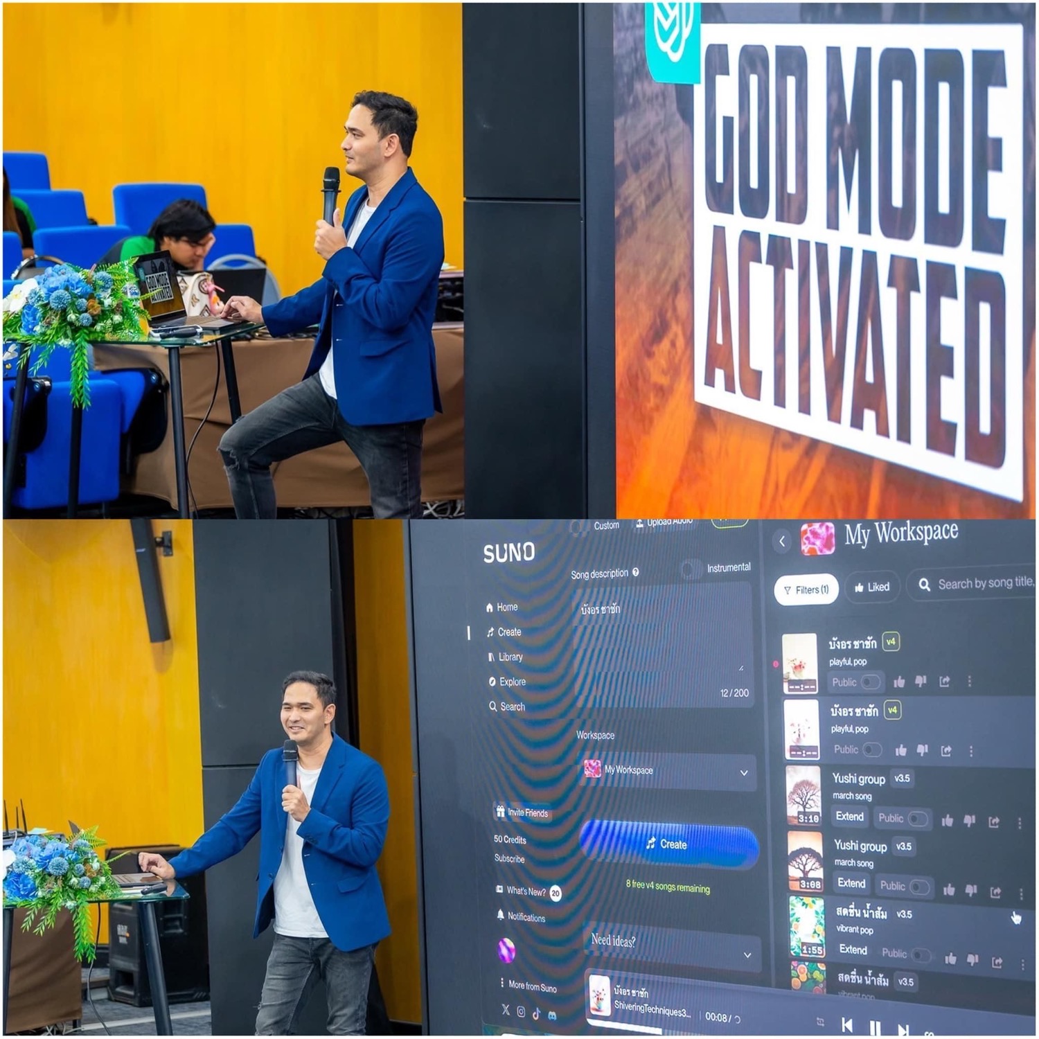 Kris presenting on stage at an AI for Business session